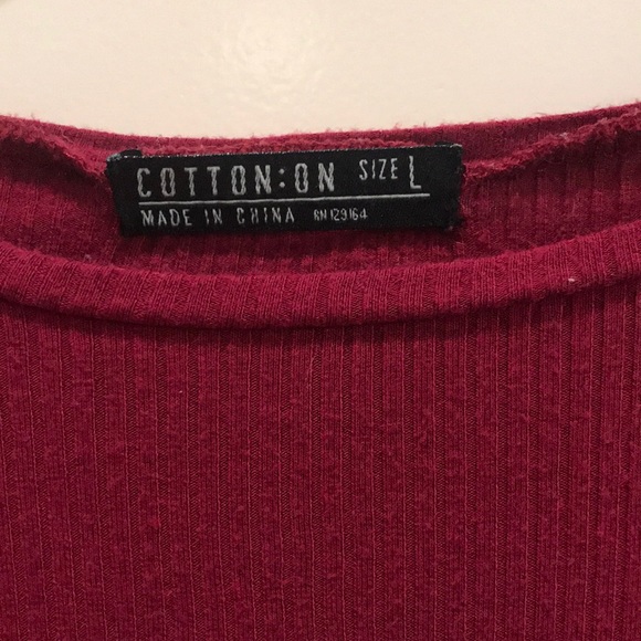 deep red ribbed long sleeve tee - Picture 2 of 3